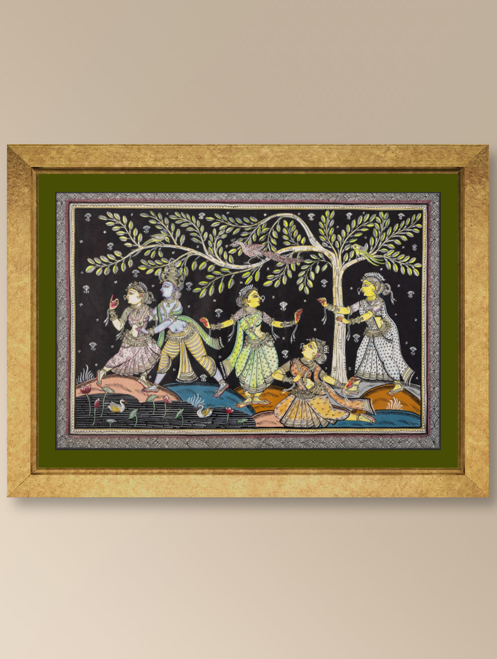 Load image into Gallery viewer, Handpainted Pattachitra Silk Painting Large - The Celestial Dance (Unframed Length - 30&quot; x Width - 18&quot;)
