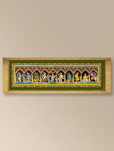 Handpainted Pattachitra Silk Painting Large - The Ten Incarnations (Unframed Length - 42