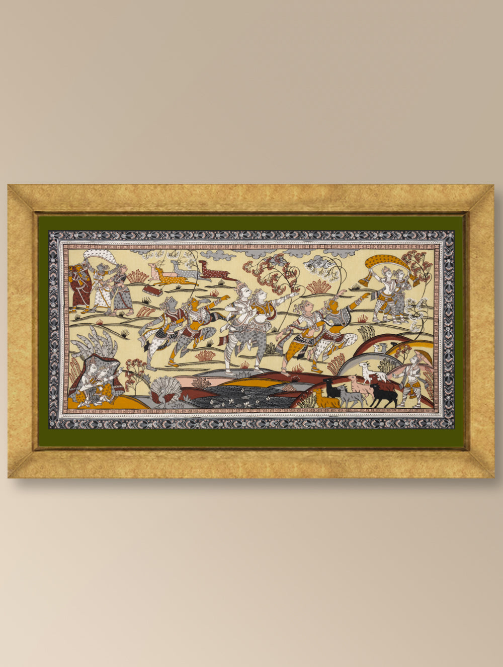 Handpainted Pattachitra Tussar Silk Painting Large - Forest Rhapsody (Unframed Length - 40" x Width - 18")