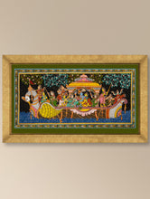Load image into Gallery viewer, Handpainted Pattachitra Tussar Silk Painting Large - Hamsa Sangaman (Unframed Length - 40&quot; x Width - 18&quot;)