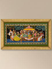Handpainted Pattachitra Tussar Silk Painting Large - Hamsa Sangaman (Unframed Length - 40" x Width - 18")