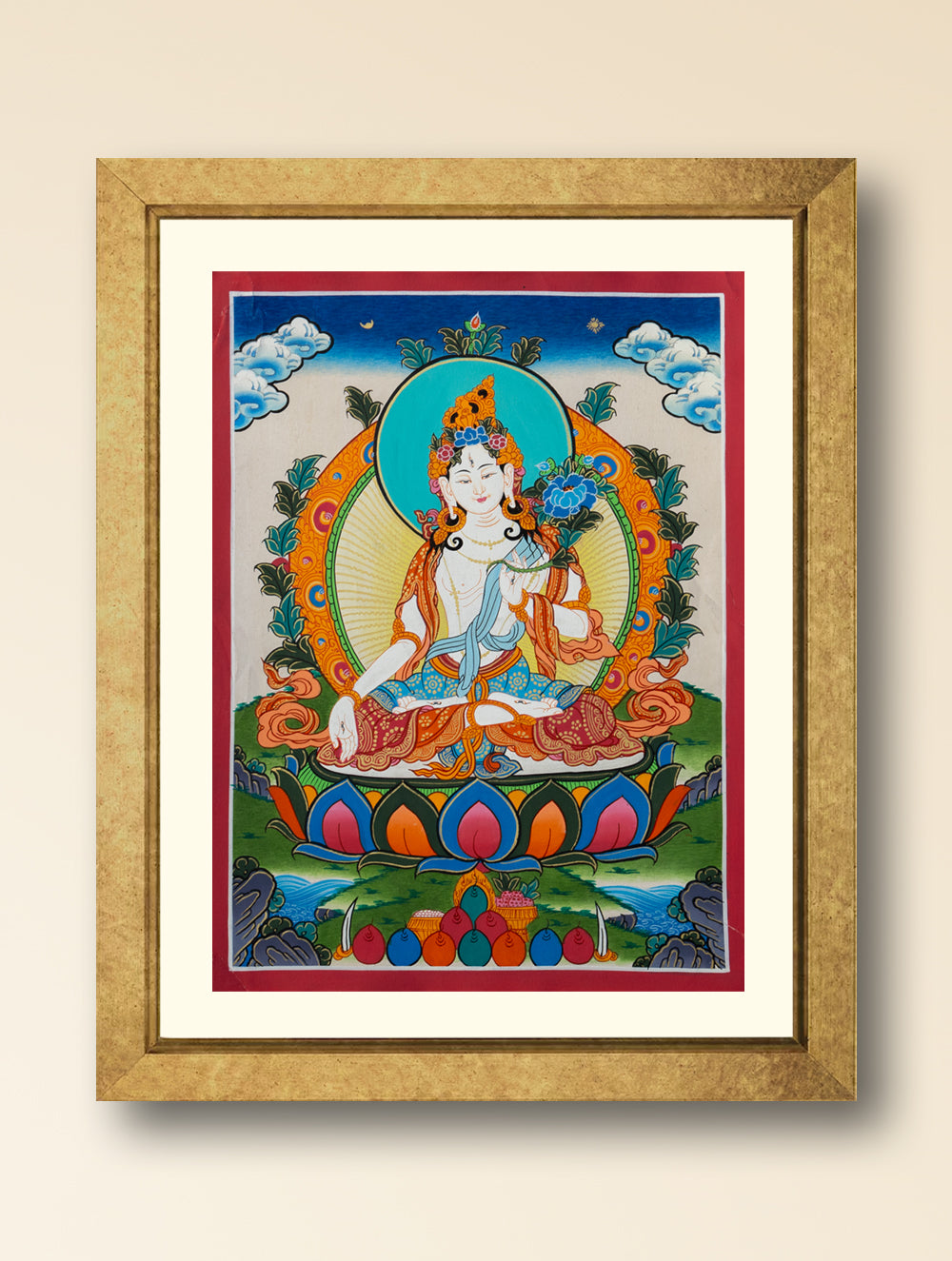 Handpainted Thangka Painting - Amritara (Unframed Height - 15" x Width - 11")