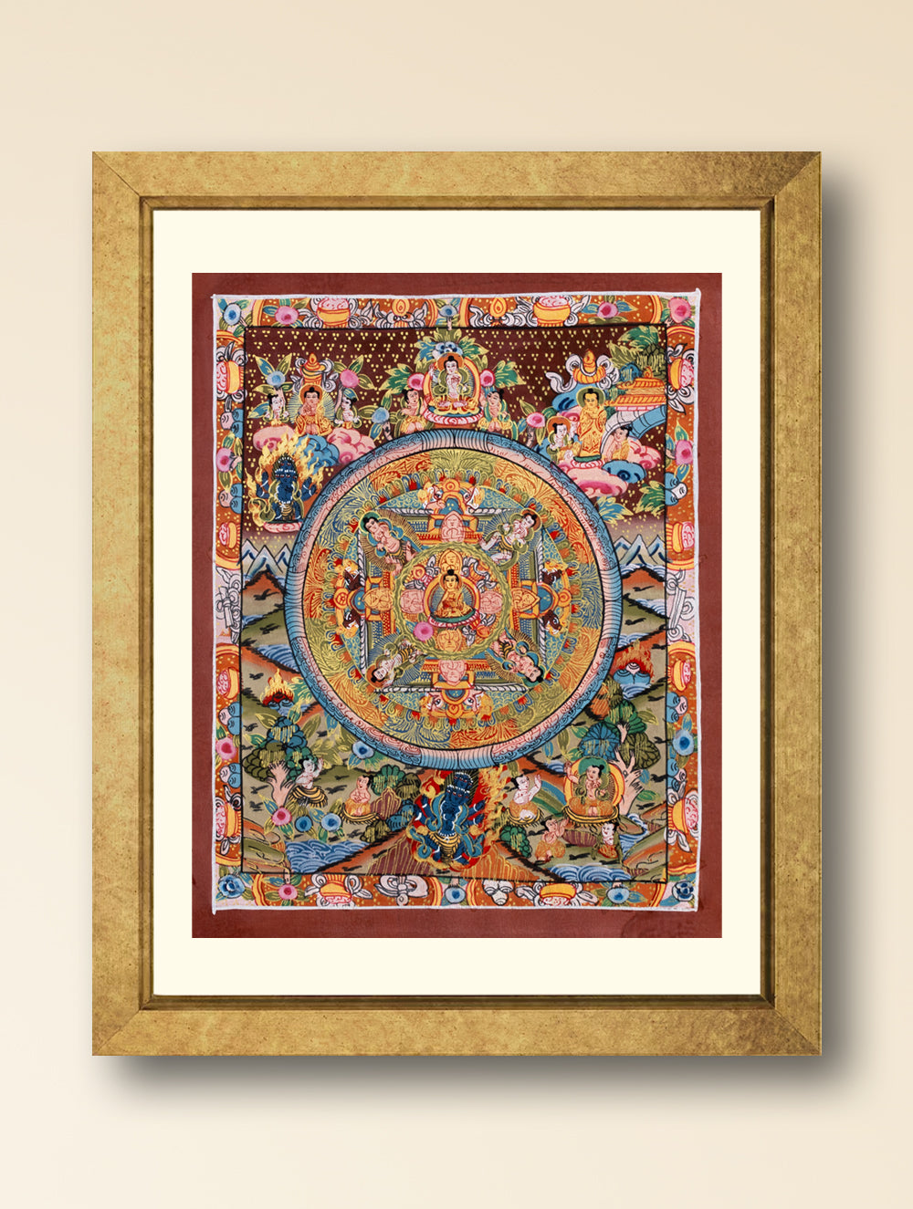 Load image into Gallery viewer, Handpainted Thangka Painting - Buddha Mandala, Red (Unframed Height - 9&quot; x Width - 6&quot;)