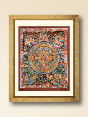 Handpainted Thangka Painting - Buddha Mandala, Red (Unframed Height - 9