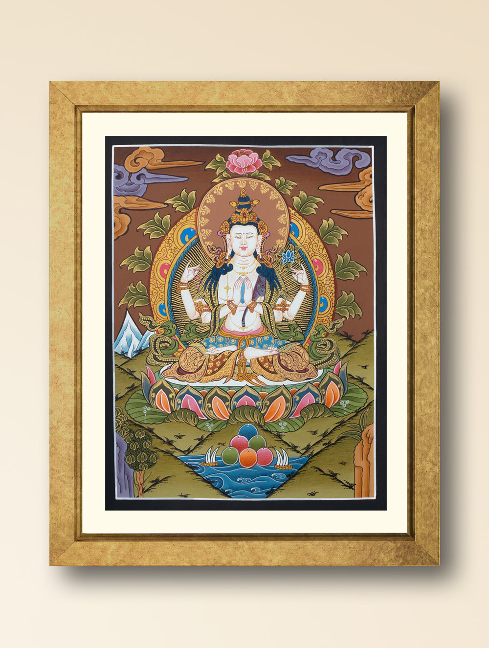 Load image into Gallery viewer, Handpainted Thangka Painting - Chenrezig (Unframed Height - 12&quot; x Width - 9&quot;)