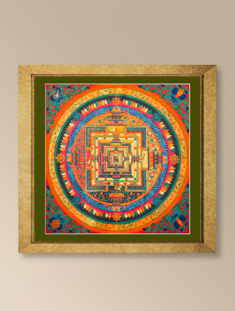 Handpainted Thangka Painting - Kalachakra Mandala (Unframed Height - 19" x Width - 19")