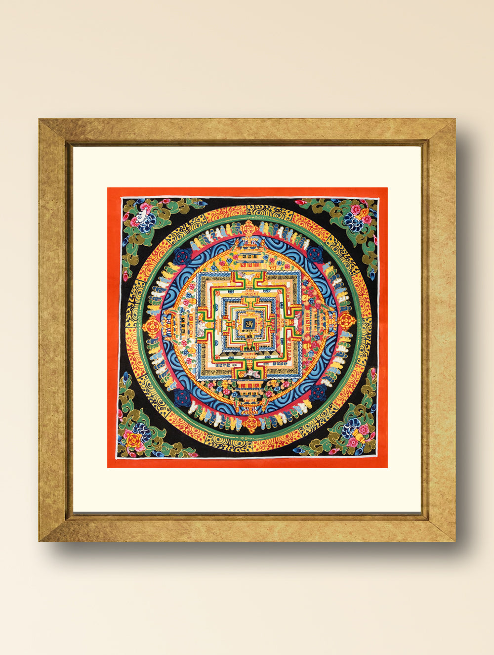 Handpainted Thangka Painting - Kalachakra Mandala, Black (Unframed Height - 11" x Width - 11")