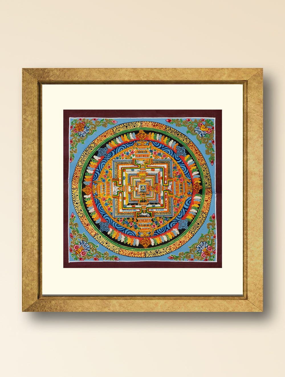 Load image into Gallery viewer, Handpainted Thangka Painting - Kalachakra Mandala, Blue (Unframed Height - 11&quot; x Width - 11&quot;)