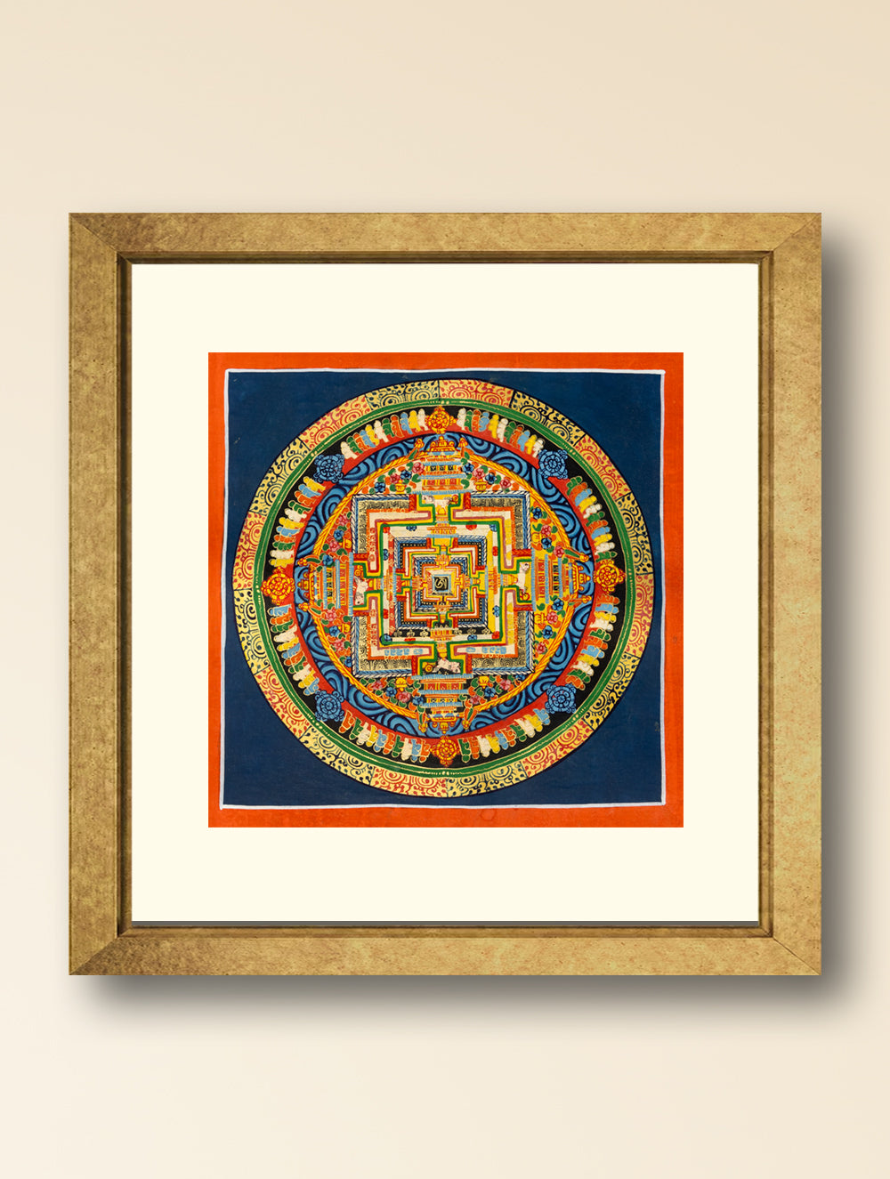 Load image into Gallery viewer, Handpainted Thangka Painting - Kalachakra Mandala, Deep Blue (Unframed Height - 11&quot; x Width - 11&quot;)