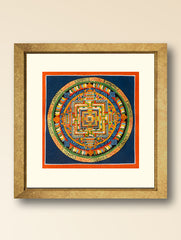 Handpainted Thangka Painting - Kalachakra Mandala, Deep Blue (Unframed Height - 11" x Width - 11")