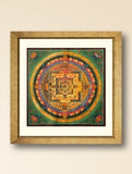 Handpainted Thangka Painting - Kalachakra Mandala, Green (Unframed Height - 19