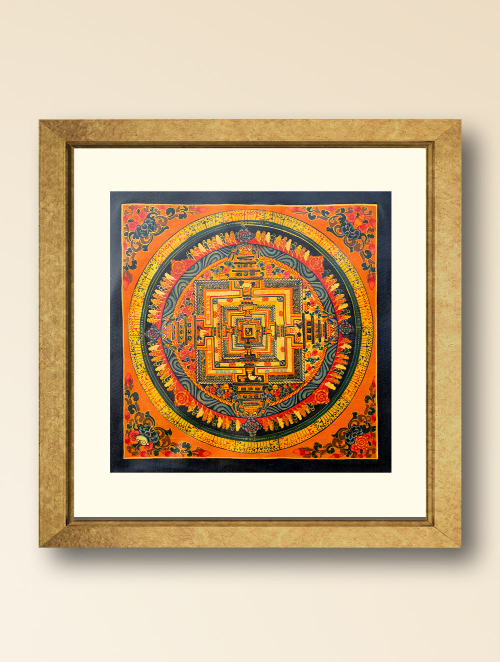 Load image into Gallery viewer, Handpainted Thangka Painting - Kalachakra Mandala, Orange (Unframed Height - 11&quot; x Width - 11&quot;)