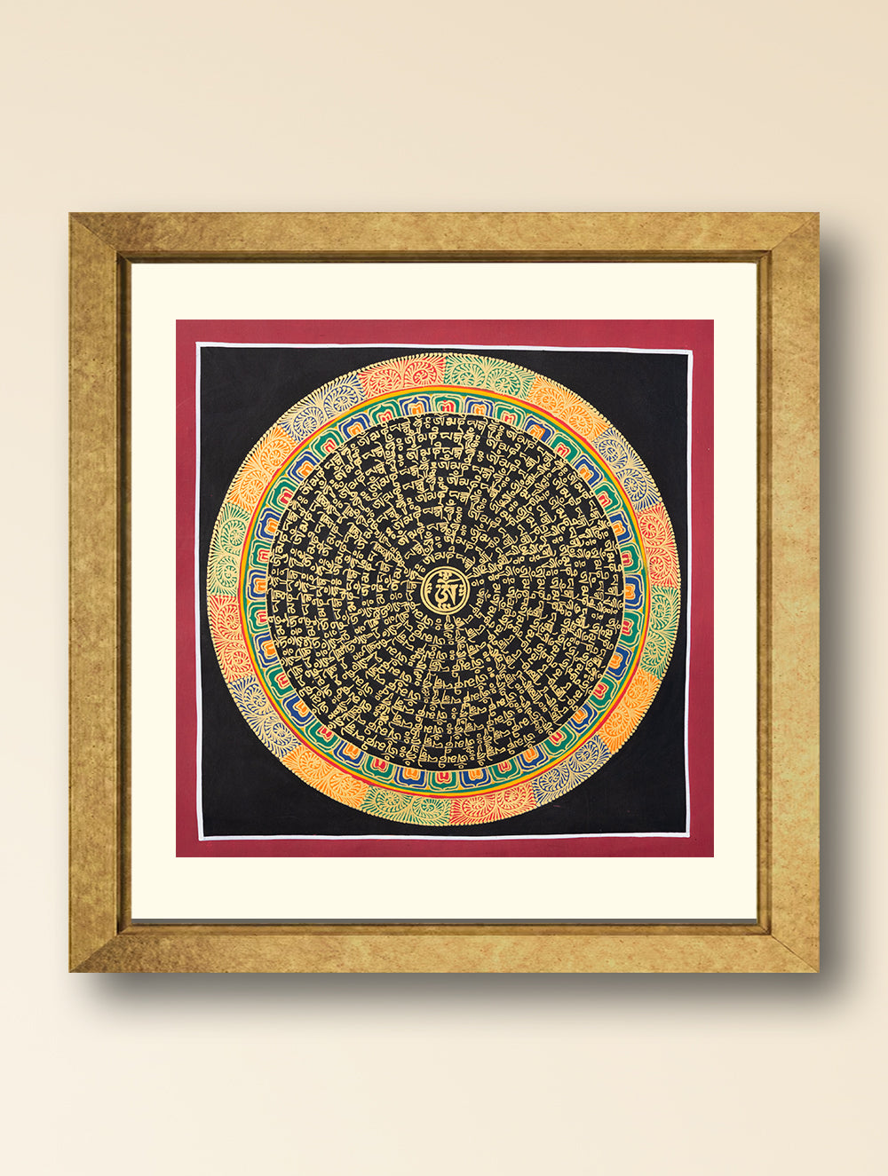 Load image into Gallery viewer, Handpainted Thangka Painting - Mantra Mandala,Vivid Hues (Unframed Height - 12&quot; x Width - 12&quot;)