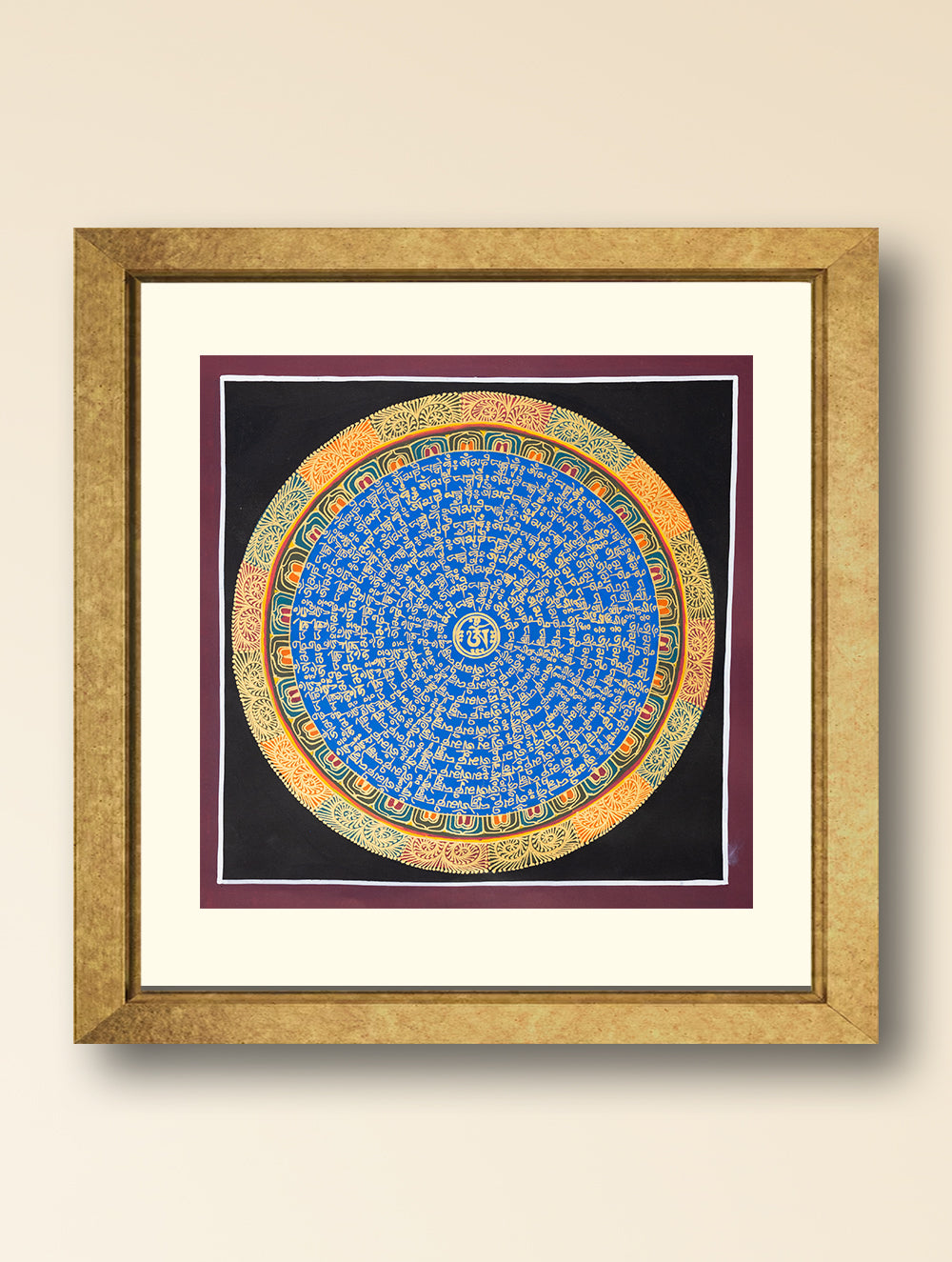 Load image into Gallery viewer, Handpainted Thangka Painting - Mantra Mandala, Blue (Unframed Height - 12&quot; x Width - 12&quot;)