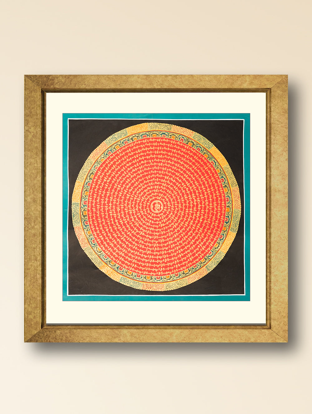 Handpainted Thangka Painting - Mantra Mandala, Kesar (Unframed Height - 19" x Width - 19")