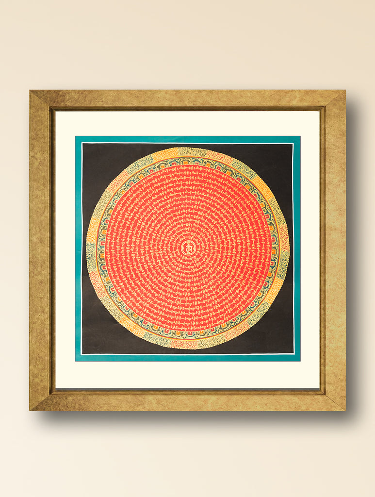 Handpainted Thangka Painting - Mantra Mandala, Kesar (Unframed Height - 19" x Width - 19")