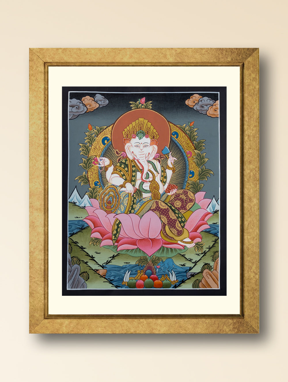 Load image into Gallery viewer, Handpainted Thangka Painting - Padma Vighnesha (Unframed Height - 12&quot; x Width - 9&quot;)