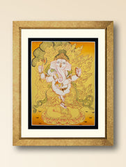 Handpainted Thangka Painting - Shubha Ganesha (Unframed Height - 12" x Width - 9")