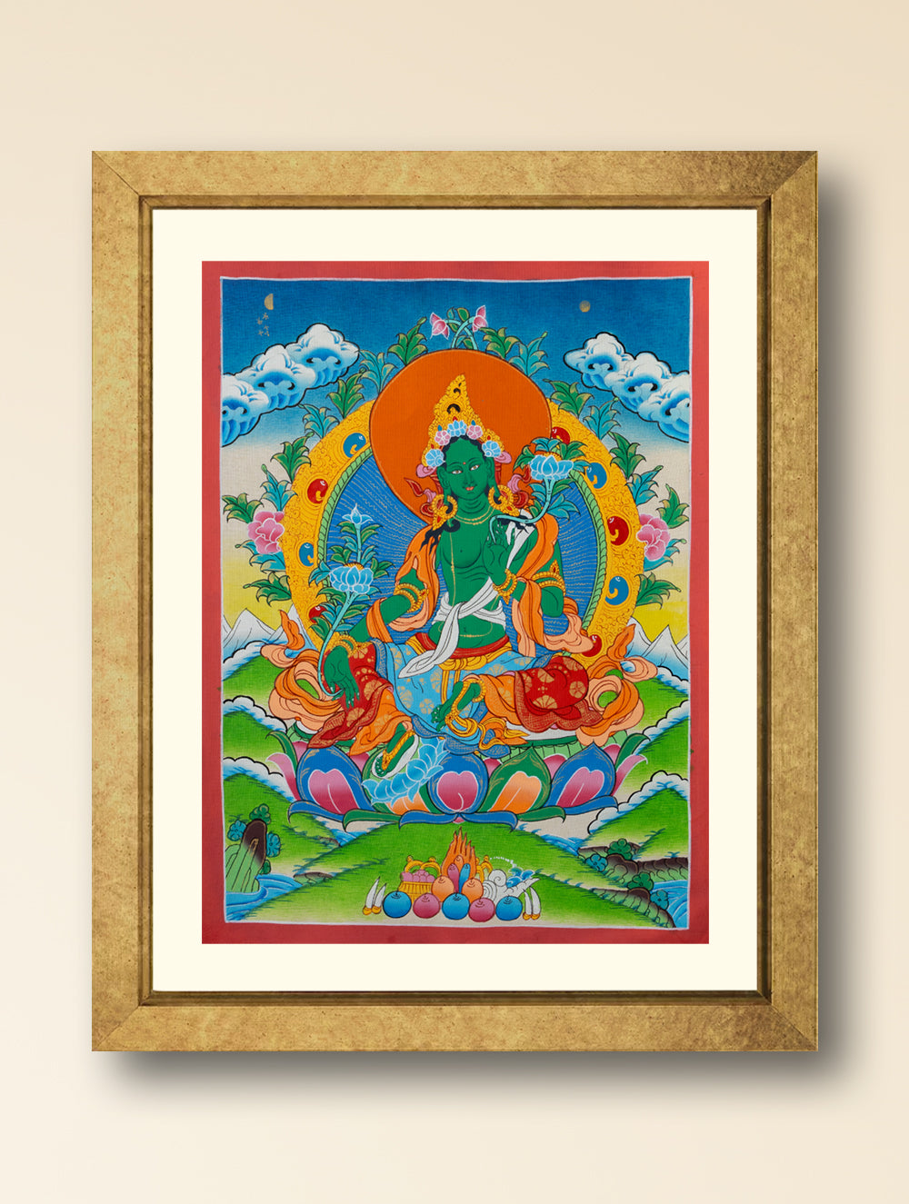 Load image into Gallery viewer, Handpainted Thangka Painting - Syamatara (Unframed Height -15&quot; x Width -11&quot;)
