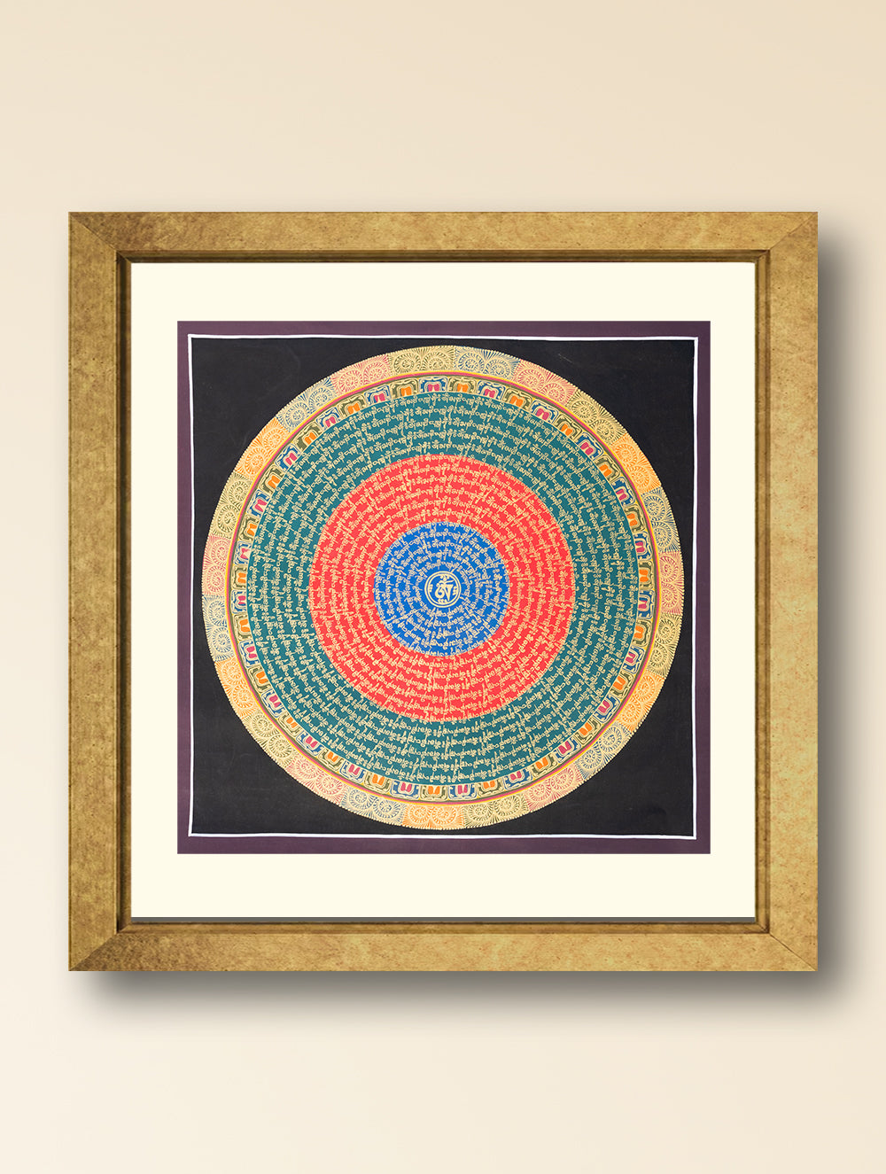 Handpainted Thangka Painting - The Mantra Mandala (Unframed Height - 19" x Width - 19")