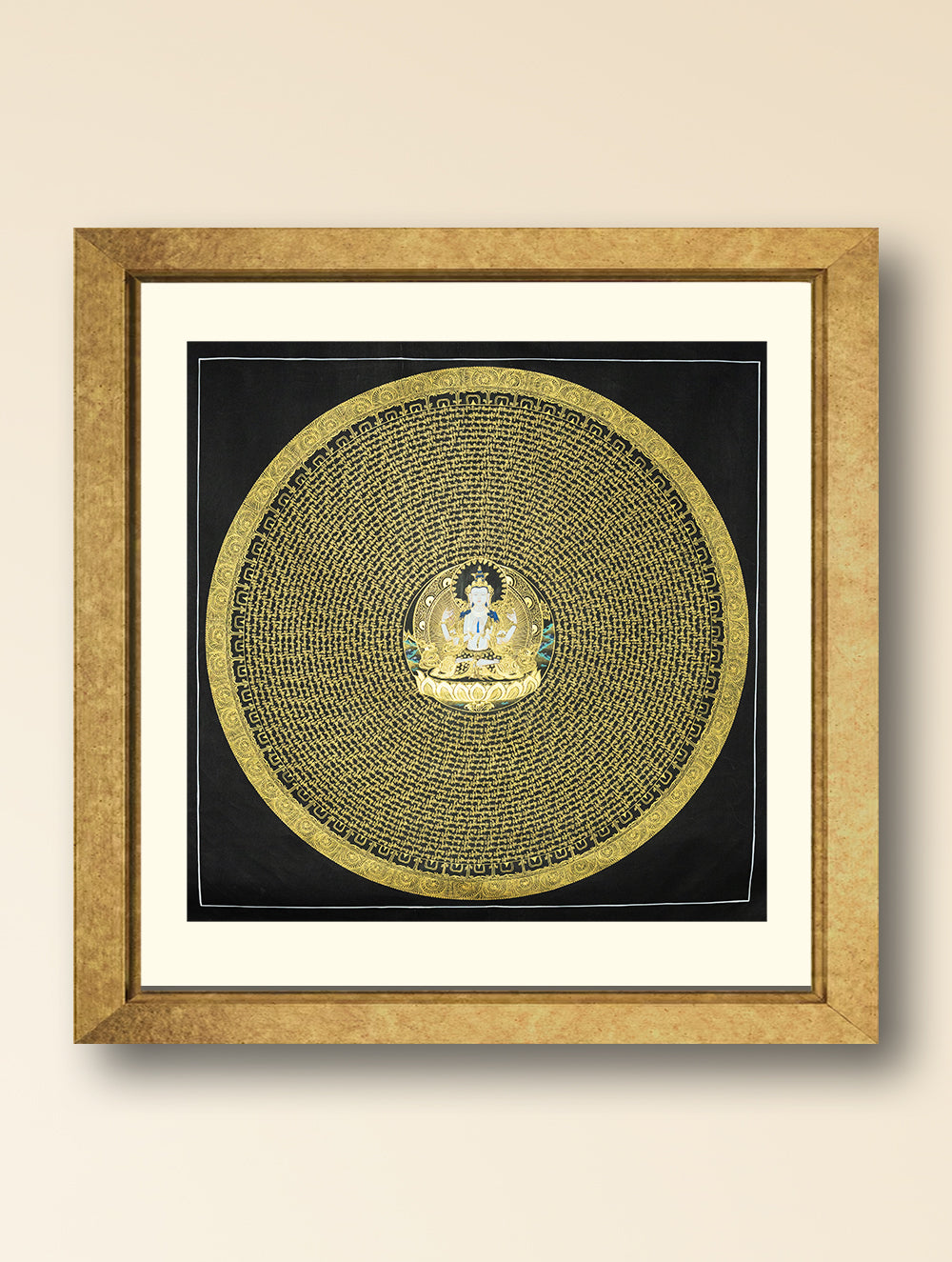 Load image into Gallery viewer, Handpainted Thangka Painting Large - Avalokiteshvara Mantra Mandala (Unframed Height - 39&quot; x Width - 39&quot;)