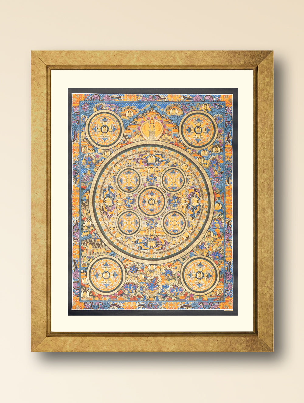 Handpainted Thangka Painting Large - Buddha Mandala, Blue  (Unframed Height - 33" x Width - 24")