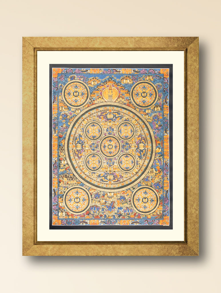 Handpainted Thangka Painting Large - Buddha Mandala, Blue  (Unframed Height - 33" x Width - 24")