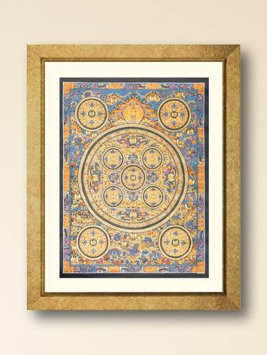 Handpainted Thangka Painting Large - Buddha Mandala, Blue  (Unframed Height - 33