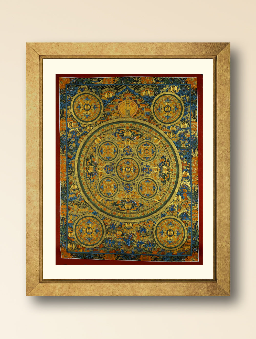 Load image into Gallery viewer, Handpainted Thangka Painting Large - Buddha Mandala, Blue &amp; Gold (Unframed Height - 34&quot; x Width - 33&quot;)