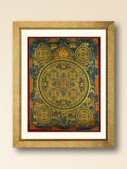 Handpainted Thangka Painting Large - Buddha Mandala, Blue & Gold (Unframed Height - 34" x Width - 33")