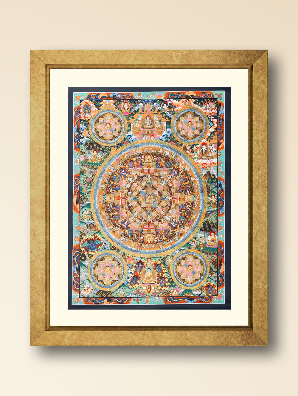 Load image into Gallery viewer, Handpainted Thangka Painting Large - Buddha Mandala, Turqouise (Unframed Height - 32&quot; x Width - 23&quot;)