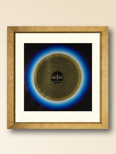 Handpainted Thangka Painting Large - Mantra Mandala, Blue Halo (Unframed Height - 39