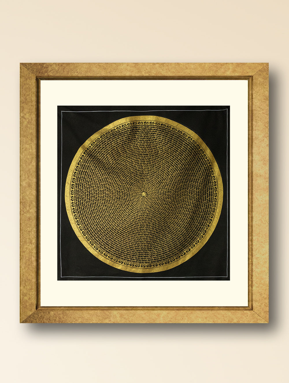 Load image into Gallery viewer, Handpainted Thangka Painting Large - Mantra Mandala, Gold &amp; Black (Unframed Height - 39&quot; x Width - 39&quot;)