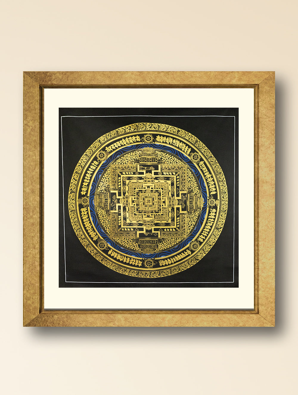Load image into Gallery viewer, Handpainted Thangka Painting Large - The Kalachakra Mandala Black &amp; Gold (Unframed Height - 39&quot; x Width - 39&quot;)