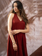 Load image into Gallery viewer, Handwoven Elegance. Organic Kala Cotton Long Dress - Warm Wine Red