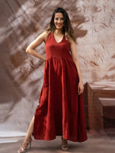 Load image into Gallery viewer, Handwoven Elegance. Organic Kala Cotton Long Dress - Warm Wine Red
