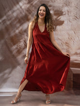 Load image into Gallery viewer, Handwoven Elegance. Organic Kala Cotton Long Dress - Warm Wine Red