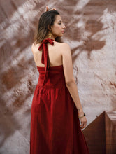 Load image into Gallery viewer, Handwoven Elegance. Organic Kala Cotton Long Dress - Warm Wine Red