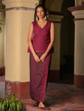 Handwoven Elegance. Kashida Pattu Cotton Wrap Skirt & Top Set - Deep Maroon