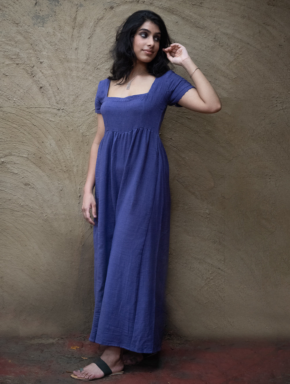 Handwoven Elegance. Organic Kala Cotton Long Dress - Deep Lavender