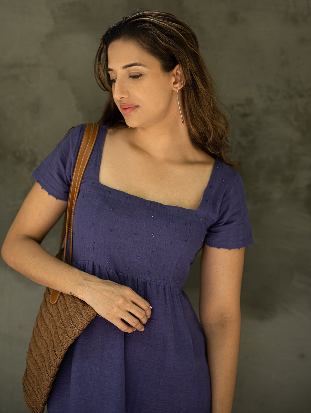 Handwoven Elegance. Organic Kala Cotton Long Dress - Deep Lavender