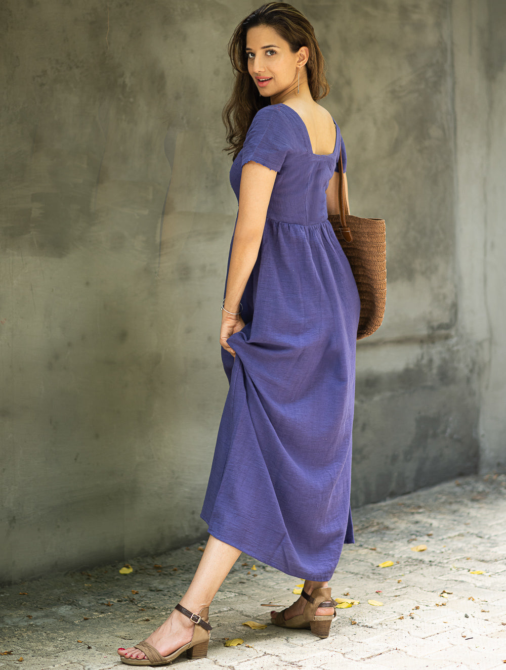 Handwoven Elegance. Organic Kala Cotton Long Dress - Deep Lavender
