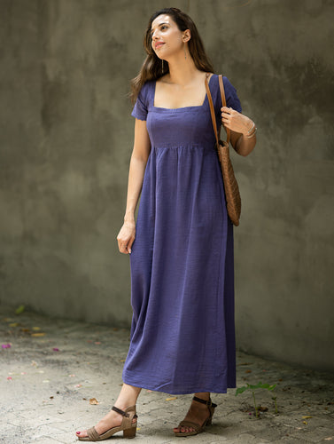 Handwoven Elegance. Organic Kala Cotton Long Dress - Deep Lavender