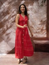 Load image into Gallery viewer, Handwoven Ikat Button Down Dress - Scarlet Strokes