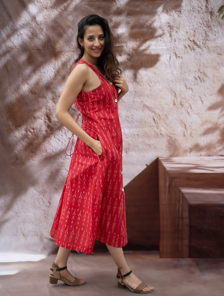 Handwoven Ikat Button Down Dress - Scarlet Strokes