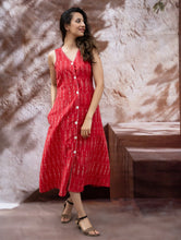 Load image into Gallery viewer, Handwoven Ikat Button Down Dress - Scarlet Strokes