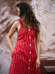 Handwoven Ikat Button Down Dress - Scarlet Strokes