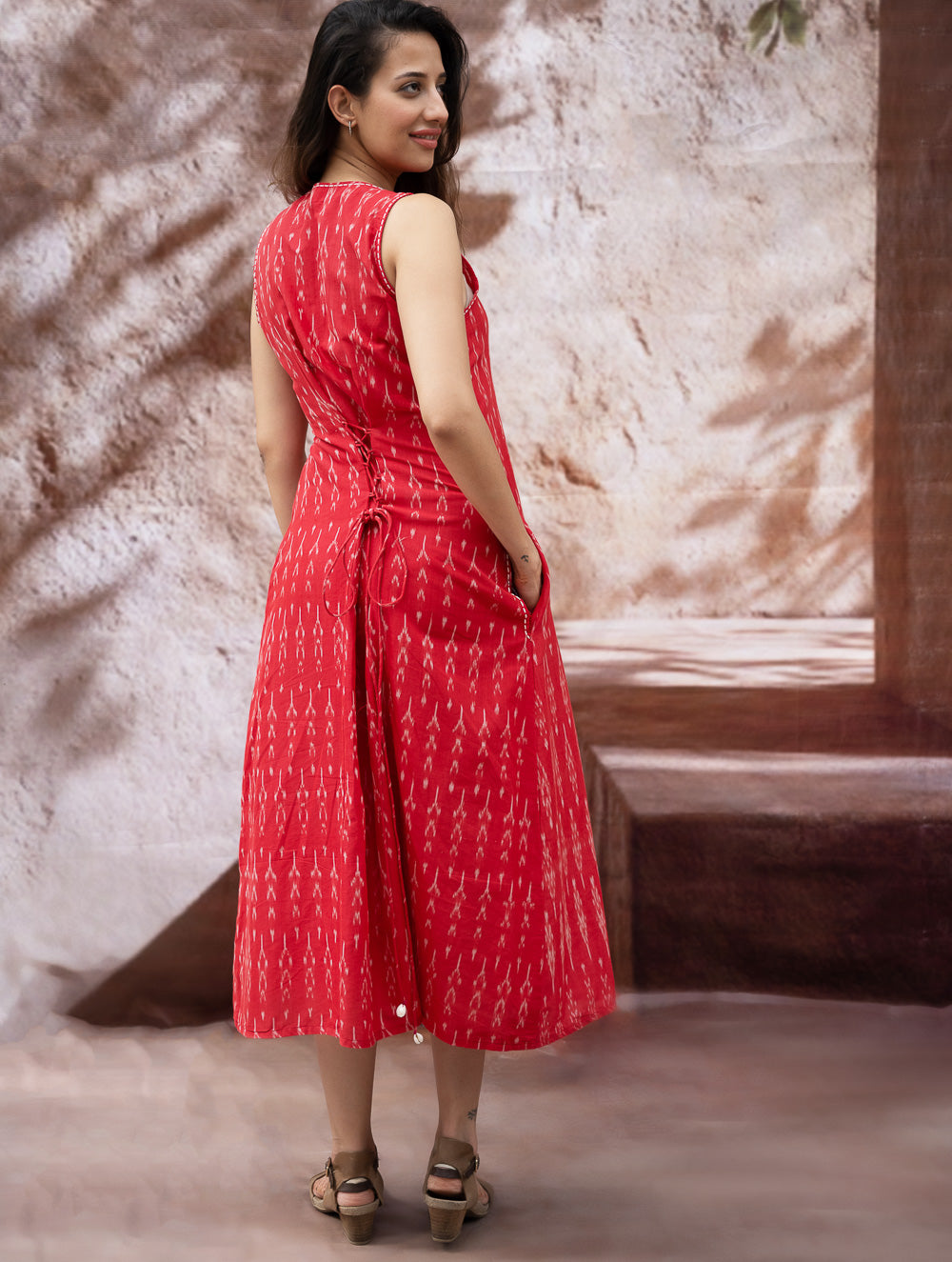 Handwoven Ikat Button Down Dress - Scarlet Strokes