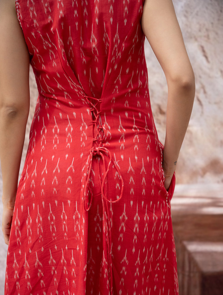 Handwoven Ikat Button Down Dress - Scarlet Strokes