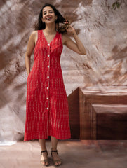 Handwoven Ikat Button Down Dress - Scarlet Strokes